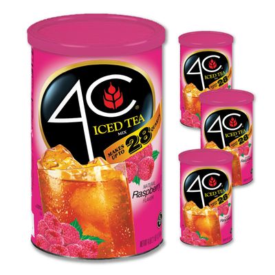 4C Powdered Drink Mix Cannisters, Raspberry Tea 3 Pack, 28 Quarts, Family Sized Cannister, Thirst Quenching &amp; Refreshing Flavors