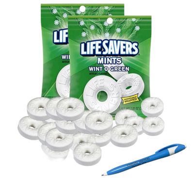 LIFESAVERS (Winto -O - Mint) | LifeSavers Hard Candy Breath Mints &amp; Refreshing Taste | Flavored Individually Wrapped LifeSaver (Wint-O-Green - 2 Bags Wintergreen) | SameDay Shippers Offers Free Pen