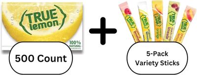 True Lemon Bulk Pack - 500 Count with 5 True Lemon Sticks Variety Lemonades - Enjoy Refreshing Citrus Flavors in Every Sip