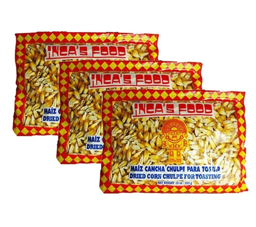 Inca&#39;s Food Maiz Cancha Chulpe 15 Oz (3-pack), Dried Corn for Toasting, Product of Peru