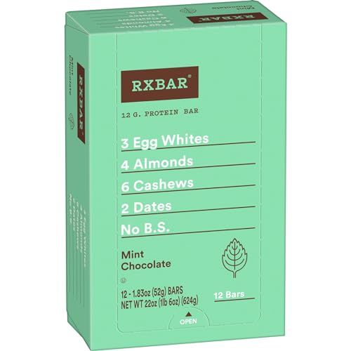 RXBAR Protein Bars, Protein Snack, Snack Bars, Mint Chocolate, 22oz Box (12 Bars)