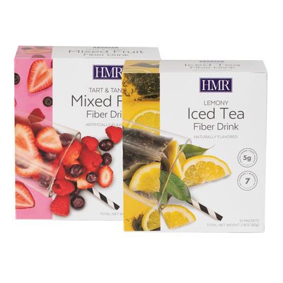 Lemony Iced Tea plus Tart and Tangy Mixed Fruit Fiber Drinks by HMR, Supports Digestive Health and Regularity, Daily Fiber Supplement Powder, Gluten-Free, Twin Pack, 10 Packets per Flavor Box