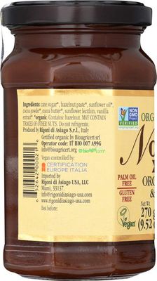 Rigoni Di Asiago Nocciolata DAIRY FREE Organic Hazelnut &amp; Cocoa Spread, 9.52 Ounce Jar (Hazelnut Cocoa, 2 Pack)