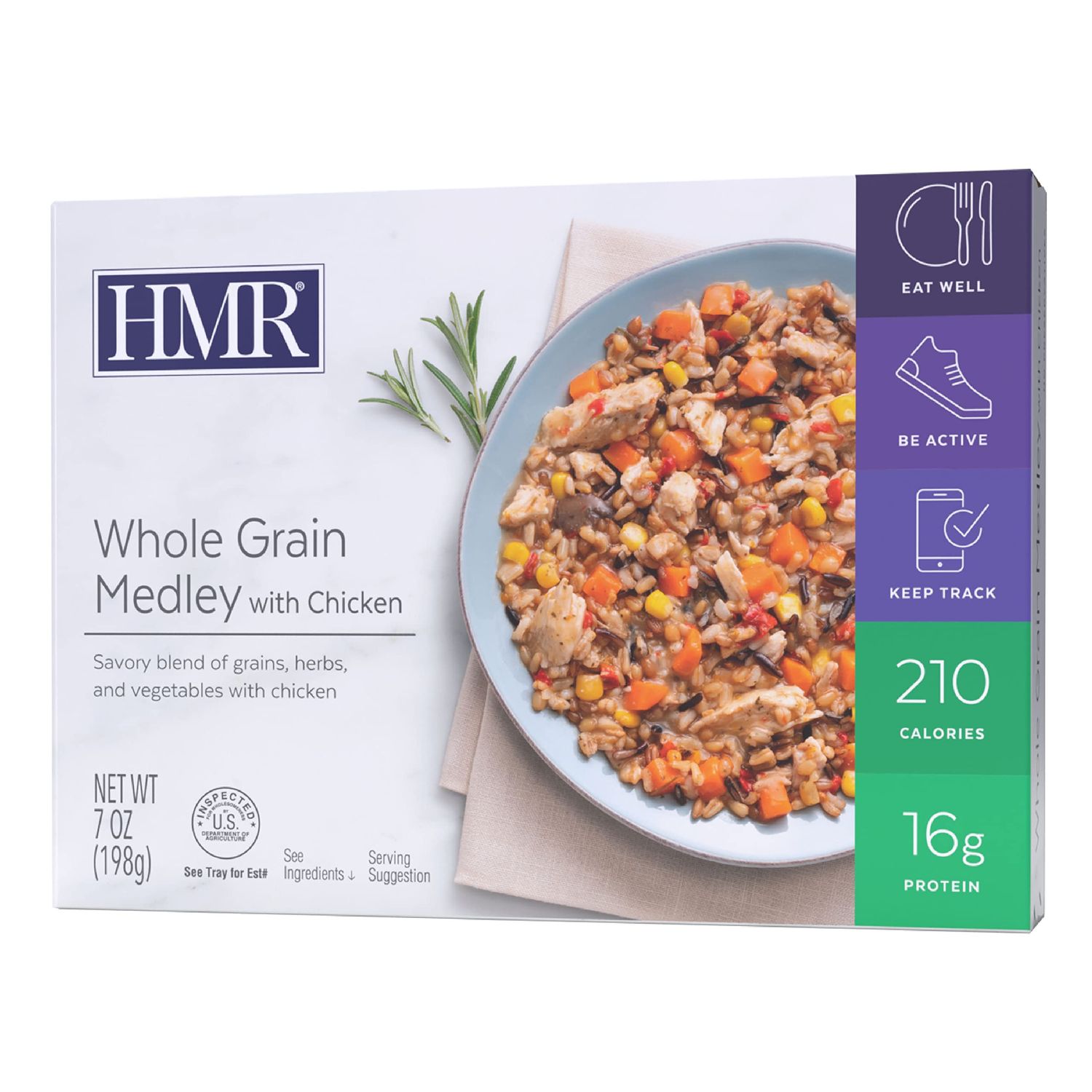 HMR Whole Grain Medley with Chicken Entre | Pre-packaged Lunch or Dinner to Support Weight Loss | Ready to Eat | 16g of Protein | Low Calorie Food | 7oz Serving per Meal | Pack of 6