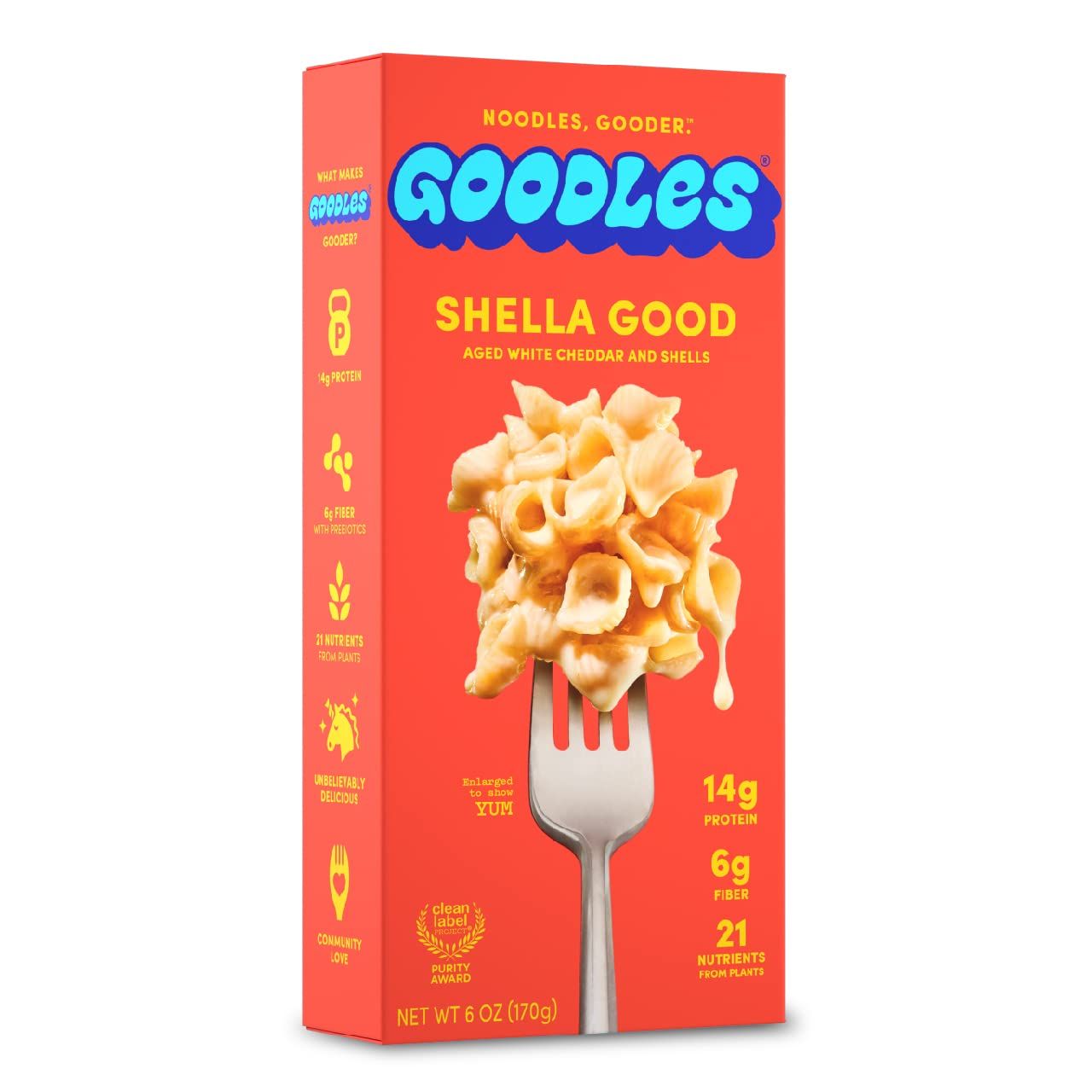 Goodles Shella Good Aged White Cheddar and Shells Pasta - Nutrient Packed with Real Cheese, Fiber, Protein, Prebiotics, Plants, &amp; Vegetables | Non-GMO, Organic Ingredients [Shella Good, 6 oz. 1 Pack]