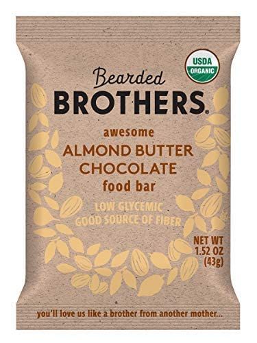 Bearded Brothers Organic Vegan Protein Energy Bars - Gluten and Soy Free, Paleo, Whole 30 | Non GMO, Low Glycemic, High Protein | 12 Pack Almond Butter Chocolate
