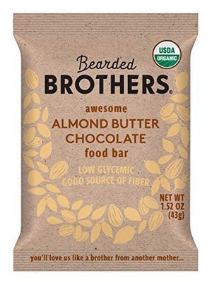 Bearded Brothers Organic Vegan Protein Energy Bars - Gluten and Soy Free, Paleo, Whole 30 | Non GMO, Low Glycemic, High Protein | 12 Pack Almond Butter Chocolate