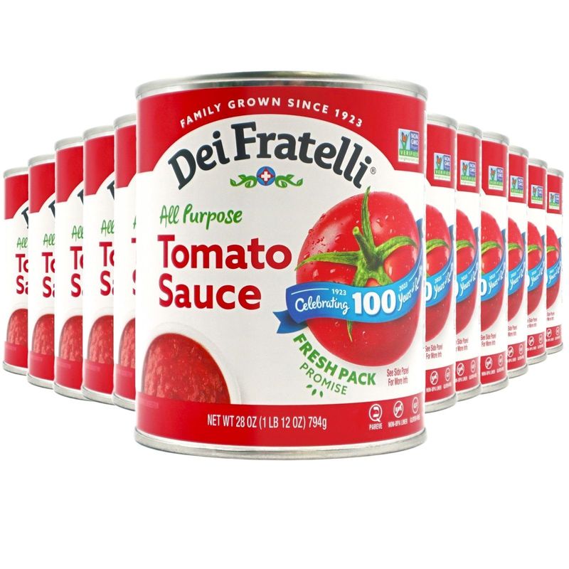 Dei Fratelli Tomato Sauce (28 oz. cans, 6 pack) - Vine-Ripened - No Water, No Paste - Non-GMO, Gluten-Free - 5th Generation Family Recipe