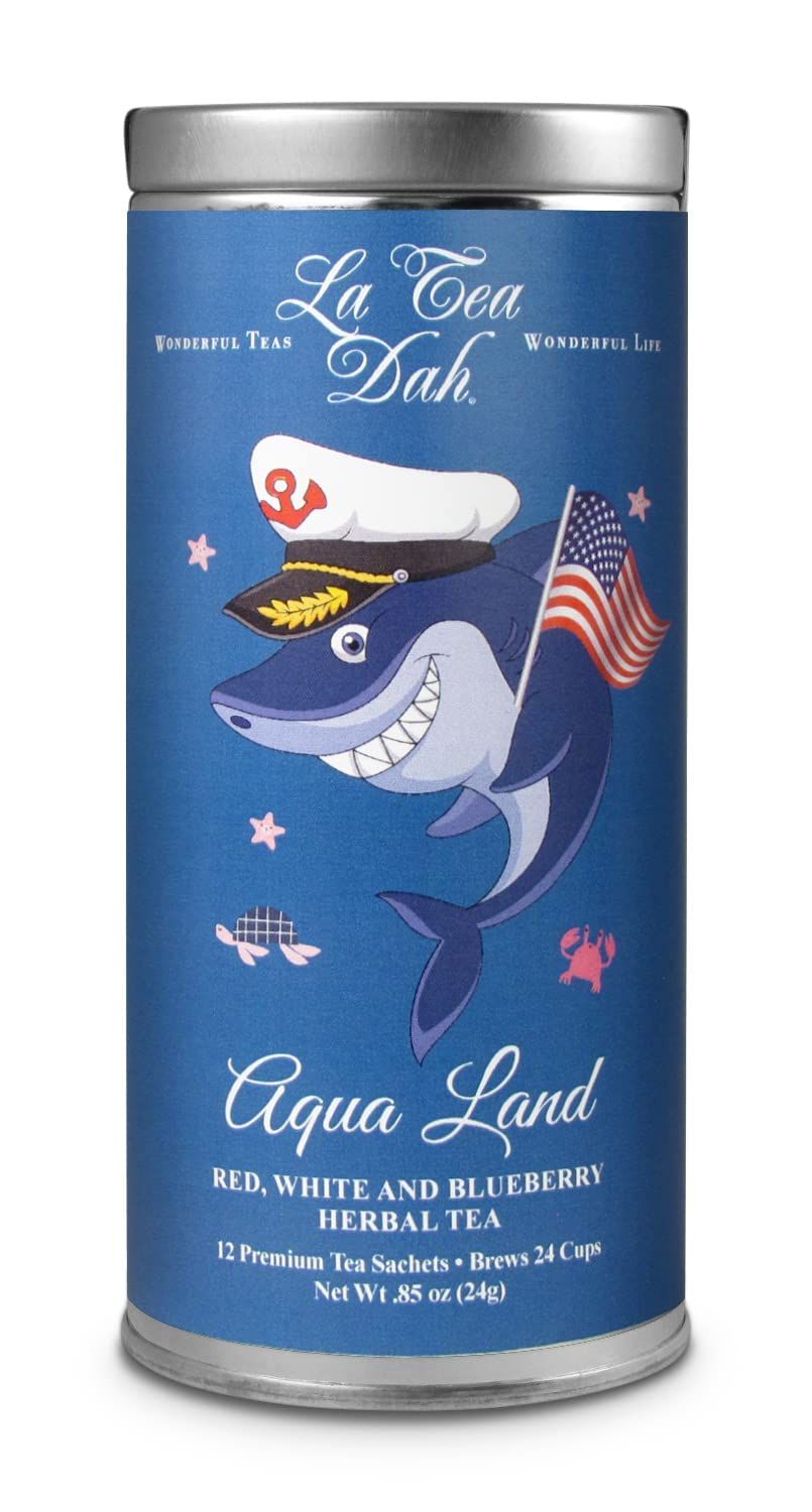 Red, White, and Blueberry Tea for Kids by La Tea Dah | Caffeine Free Rooibos Blueberry Lavender Tea | Antioxidant Rich Fruity Tea | Childrens Tea for Little Pirates | Aqua Land (12 Decaf Tea Bags)