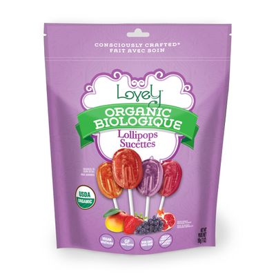 Lovely Candy Organic Lollipops, 7oz (1-Pack) | Mango, Strawberry, Grape, &amp; Pomegranate | Vegan, Gluten-Free, Non-GMO, NO Artificial Colors or Flavors | Christmas &amp; Holiday Stocking Stuffer for Kids