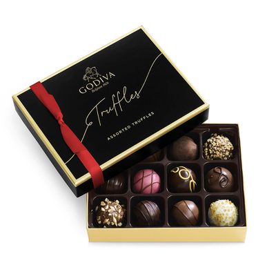 Godiva Chocolatier Holiday Signature Assorted Chocolate Truffles Gift Box with Red Ribbon - 12 Piece