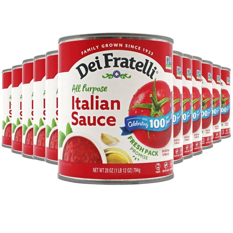 Dei Fratelli Italian Sauce (28 oz. Cans, 12 pack) - Vine-Ripened - No Water Added, Not from Paste - Non GMO, Gluten-Free - Fifth-Generation Family Recipe