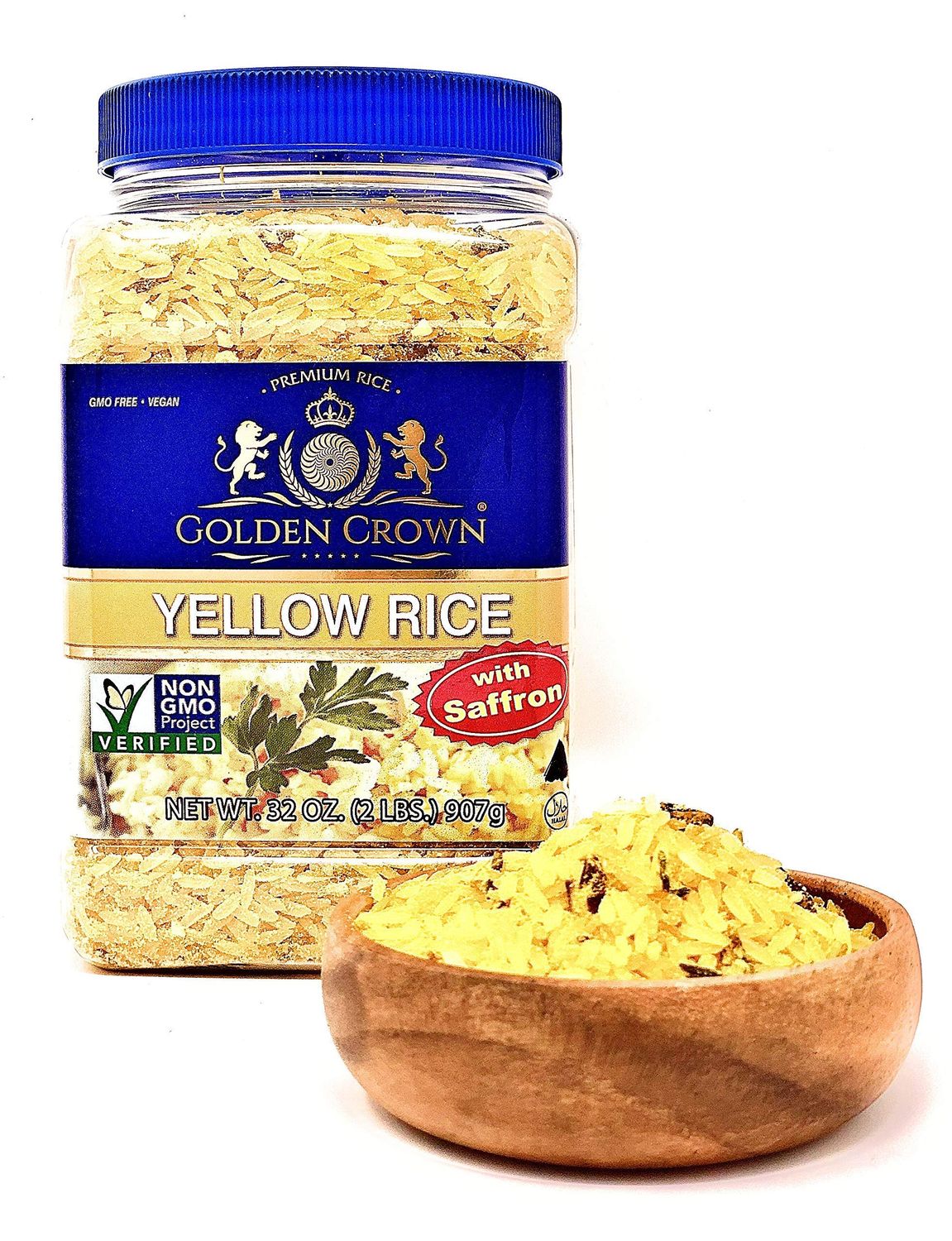Golden Saffron Yellow Rice - Delicious Taste Low Fat GMO Free Easy Cook Low Fat Long Grain Rice - 32OZ (2LBS)