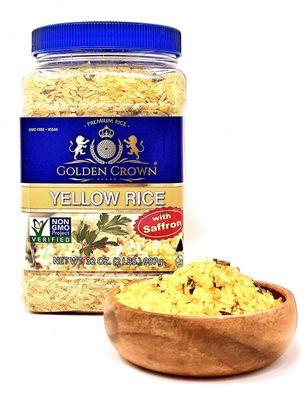 Golden Saffron Yellow Rice - Delicious Taste Low Fat GMO Free Easy Cook Low Fat Long Grain Rice - 32OZ (2LBS)