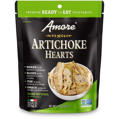 Amore Artichoke Hearts - Non GMO Verified Ready-to-Eat Herb Infused Vegetables in Resealable Bags - Snack On The Go Straight Out of The Pouch - Herbs Infused - 4.4 Ounce Beige