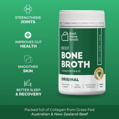 Beef Bone Broth Concentrate Grass Fed - Made from top Australian Cattle - Full of Protein and Collagen | 35 Servings Makes 2.25 gallons of Broth | Just add Water | Keto &amp; Paleo Friendly | Sippable
