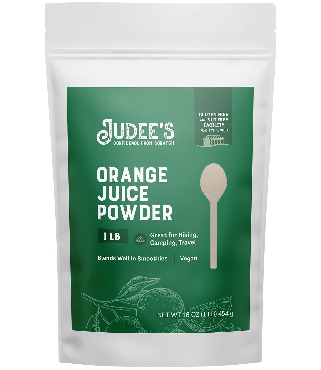 Judee&#39;s Orange Juice Powder - 1 lb - Delicious and 100% Gluten-Free - Great for Smoothies, Shakes, Mixed Drinks, Fruit Tarts, and Glazes- Fresh Orange Flavor