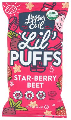 LesserEvil Organic Strawberry Beet Lil&#39; Puffs, 2.5 OZ