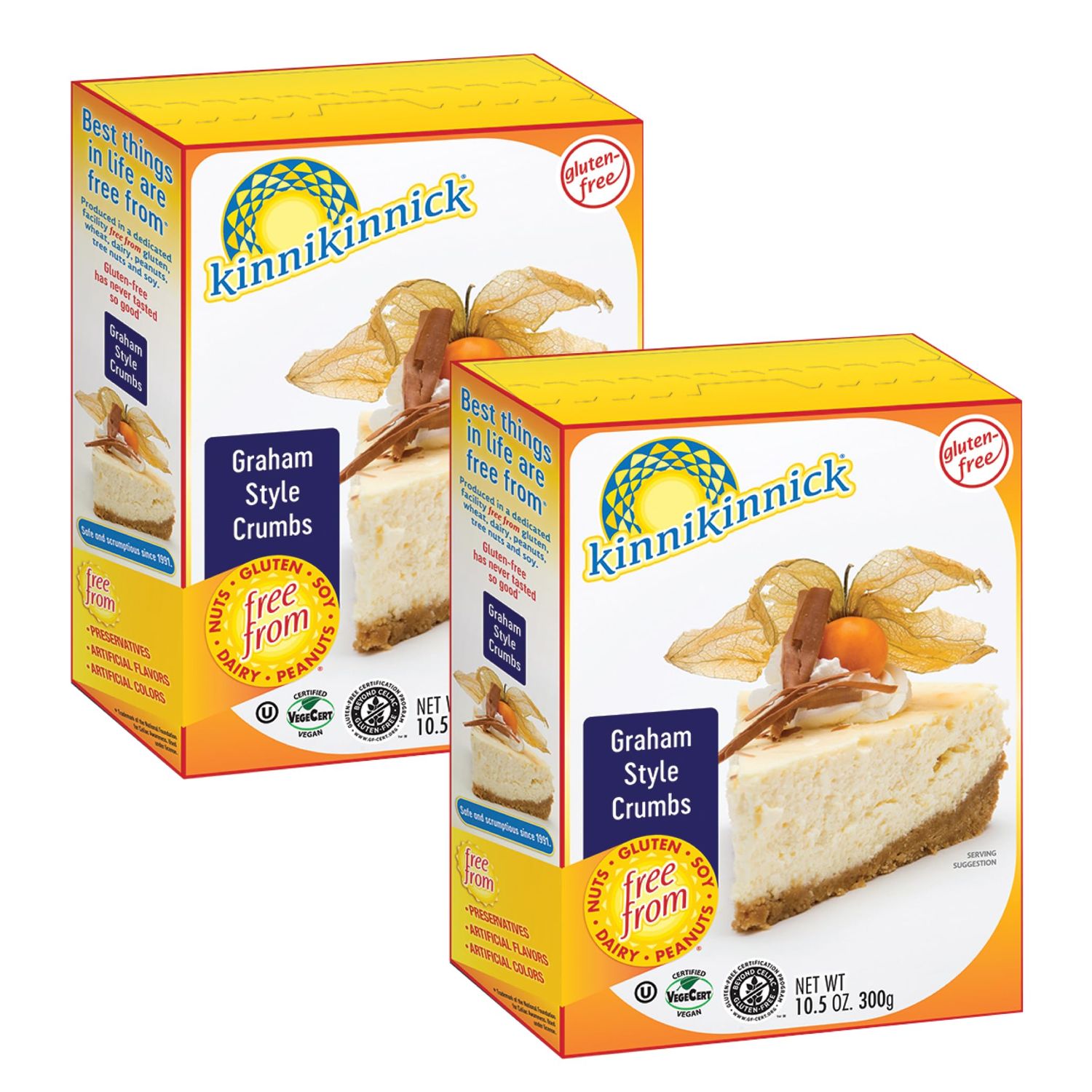 Kinnikinnick - Graham Style Crumbs - Gluten Free, Allergy Friendly Vegan Graham Cracker Crumbs - 10.5 oz. Boxes - 2 Pack