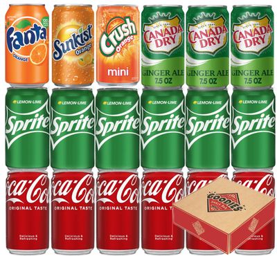 4 Variety Flavors (18 Pack) Mini 7.5 oz. Multi Flavor Soda Variety Pack | Soft Drink Assortment of Beverages | The Beverage Care Package of Mix Pop | Home &amp; Office Fridge Restock Kit