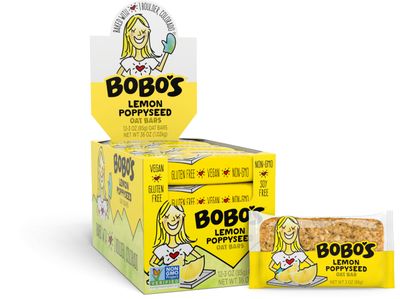 Bobo's Oat Bars, Lemon Poppyseed, 3 oz Bar (12 Pack), Gluten Free Whole Grain Snack and Breakfast Bar