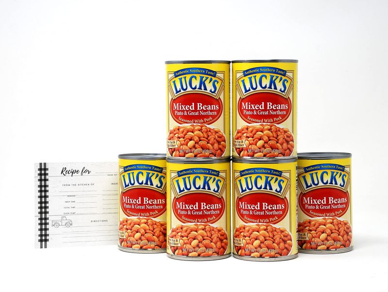 Lucks Mixed Beans 6 Pack of 15 ounce Cans - Northern Beans and Pinto Beans - JFS Recipe Card Included