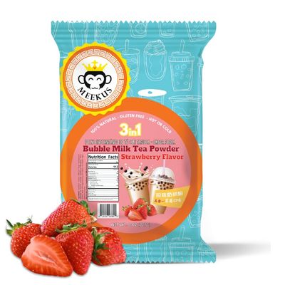 Meekus Natural Gluten-Free Milk Tea Powder Boba/Bubble Tea Mix Strawberry Flavor 3-in-1 Drink Powder, Instant Pre-Mixed Beverage for Hot or Cold Drinks, Easy to Prepare Powdered Drink Mix 8 oz (227G)