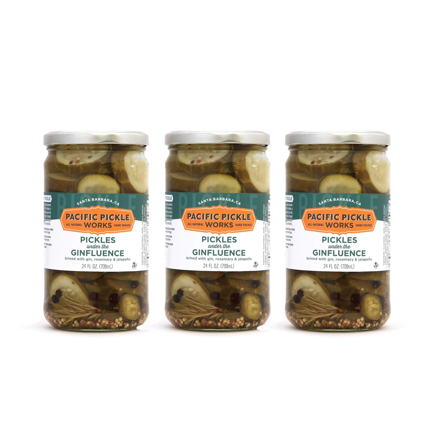 Pickles Under the Ginfluence - Thick-Cut Pickle Chips with Gin, Jalapeo, Rosemary for Snacking - Speciality Pickles with Gin - non-GMO, Kosher, Gluten-Free 24oz (3-pack)