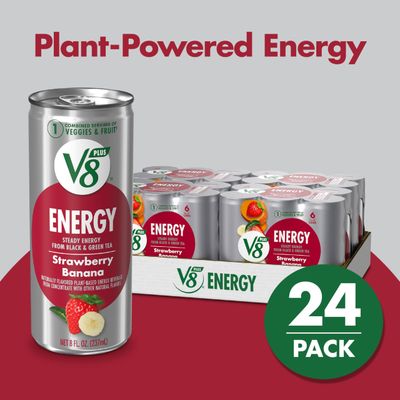 V8 +Energy Strawberry Banana Juice Energy Drink, 8 fl oz Can (24 Pack)