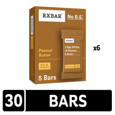RXBAR Protein Bars, 12g Protein, Gluten Free Snacks, Peanut Butter (6 Boxes, 30 Bars)