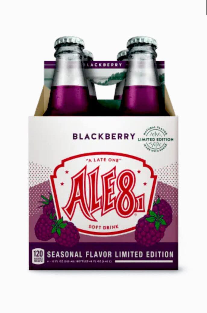 Ale 8 One Blackberry, Glass Bottles, 12 ounces, Pack of 4, 100% Kentucky Soft Drink