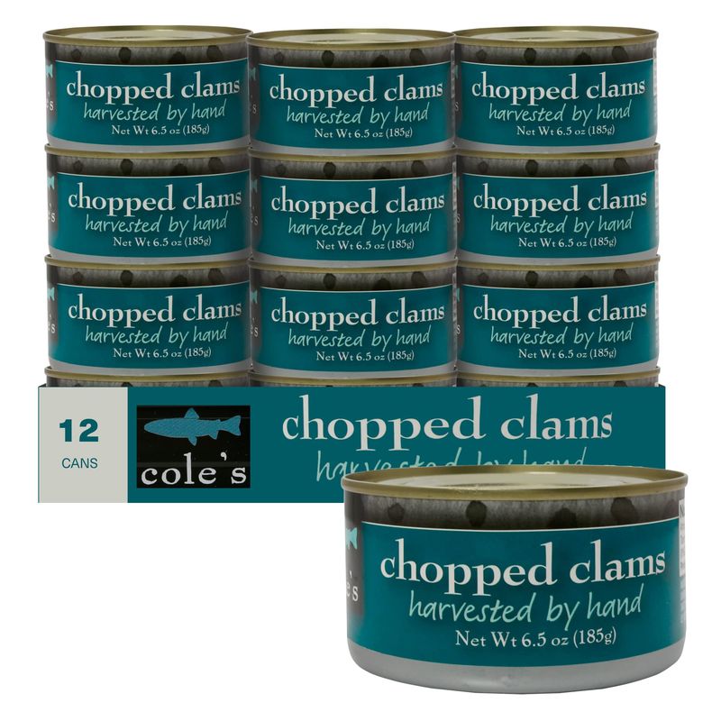 COLES CANNED AND CHOPPED CLAMS - Harvested in Crystal Clear Water, Gluten Free Food, High Protein and Low-Calorie Clams - Pack of 12 (6.5 oz per)