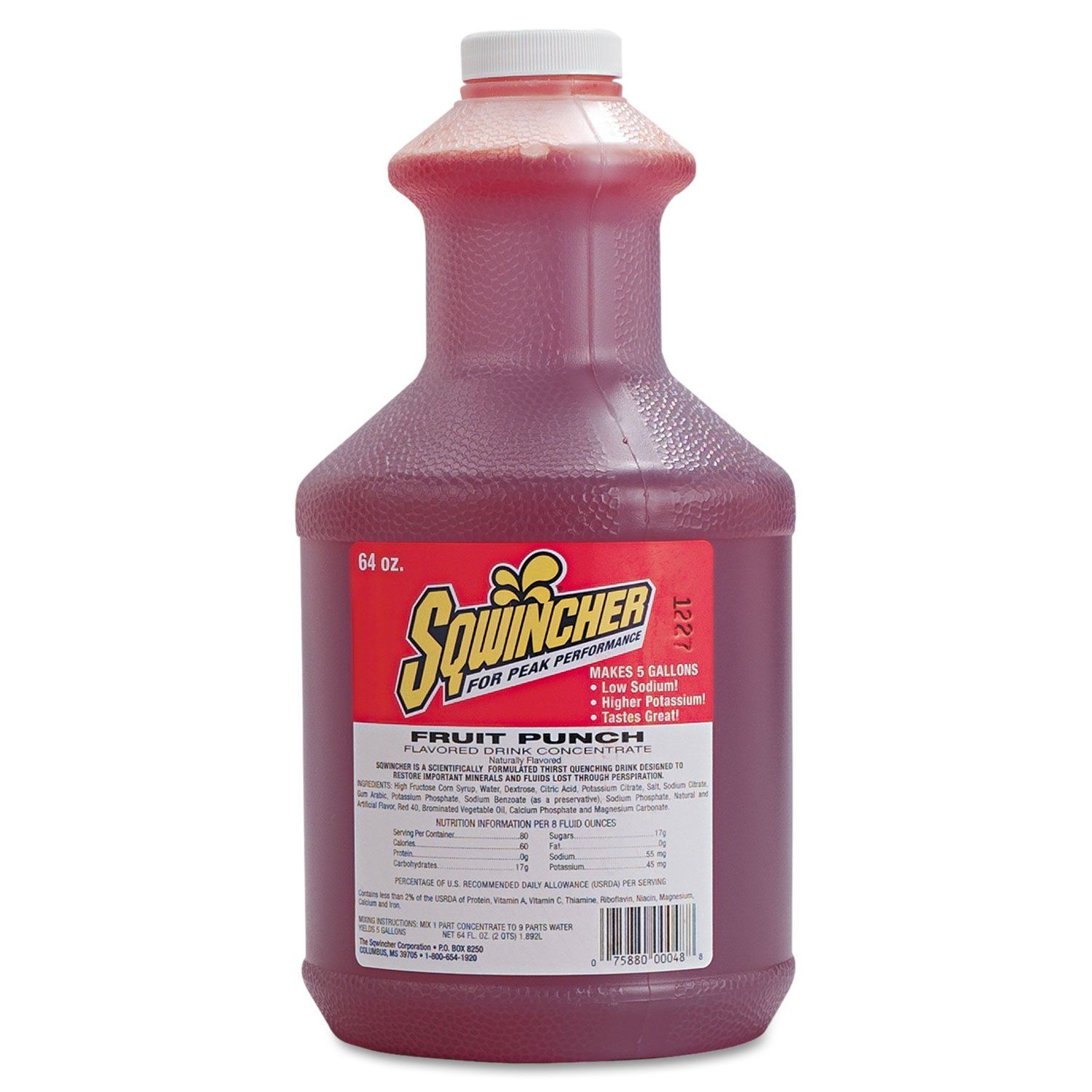 Sqwincher 030325FP Liquid Concentrate Electrolyte Drink, Fruit Punch, 64oz Bottles, 6/Carton