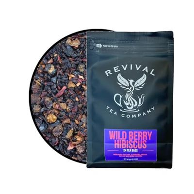 Revival Tea Company Wild Berry Hibiscus Tea - Herbal Tea Blend with Elderberry and Natural Wild Berry Flavor - Caffeine Free - 24 Tea Bags