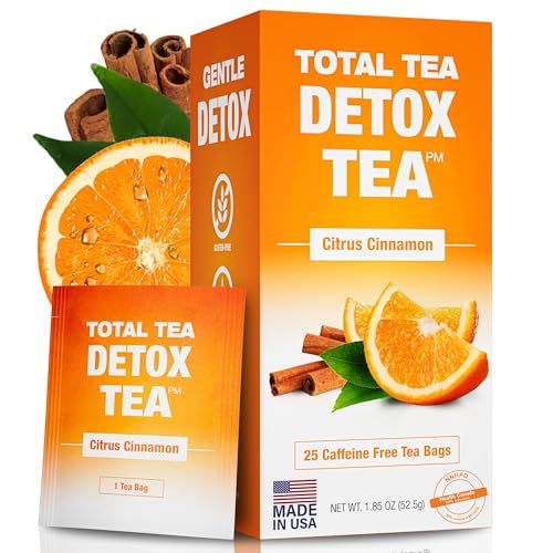 Total Tea SIimming Detox Tea Caffeine Free  25 Day Detox Tea  Herbal Tea with Chamomile Hibiscus Tea  Ginger Root for Colon Cleanse  Natural Citrus  Cinnamon Herbal Tea for Digestive Health