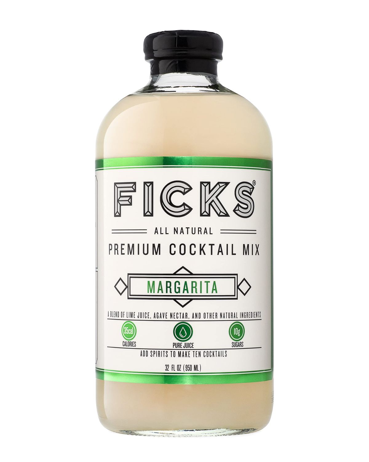 Ficks Margarita Premium Cocktail Mix (3-Pack) - Real Lime Juice &amp; Agave Makes 10 Drinks per Bottle, All Natural, Low in Sugar &amp; Calories - Perfect with Tequila or Mezcal