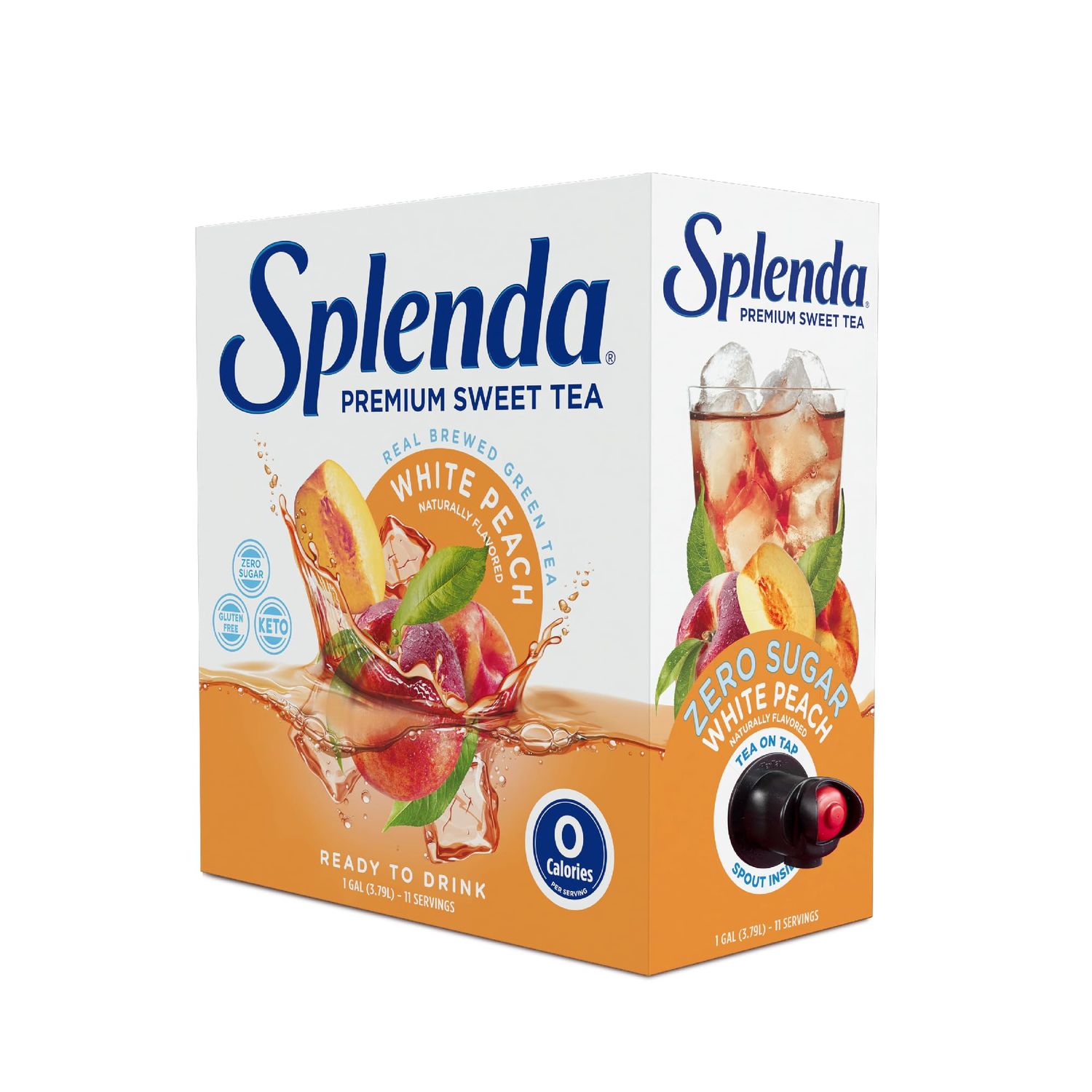SPLENDA Premium Sweet Tea On Tap, 1 Gallon Bag In Box Ready to Drink Liquid, White Peach Green Tea, 128 Fl Oz, Packaging may vary