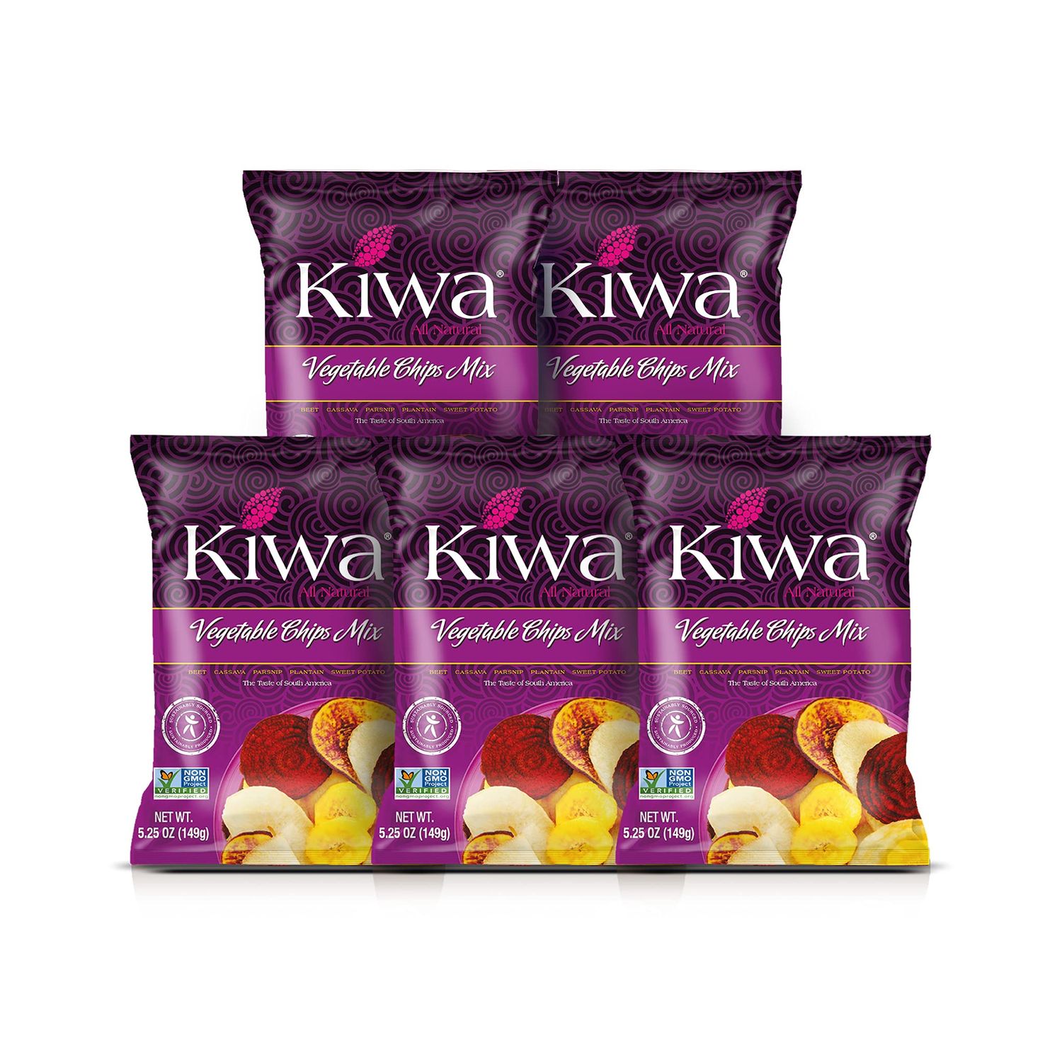 Kiwa Healthy Veggie Chips - Vegetable Snacks for Kids &amp; Adults - Exotic Chips with Plantain, Beet, Parsnip, Cassava, Sweet Potato - Gluten-Free &amp; Non-GMO (5 Individual Snacks Pack)
