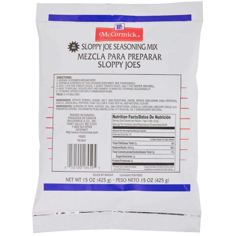 McCormick Culinary Sloppy Joe Seasoning Mix, 15 oz - One 15 ounce Bag of Sloppy Joe Mix, Perfect with Beef or Vegetables
