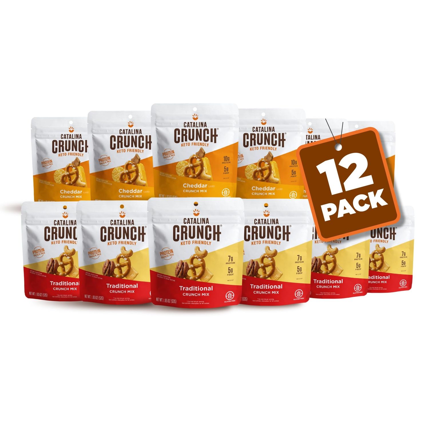 Catalina Crunch Mix Protein Snack Mix Grab &amp; Go Variety Pack | Traditional and Cheddar Flavors (6 bags each flavor)| Low Carb, Protein Snacks, Keto Friendly 1.85 oz (Pack of 12)