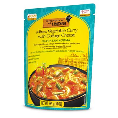 Kitchens Of India Ready To Eat Navratan Korma, Mixed Vegetable Curry &amp; Cottage Cheese, 10-Ounce Boxes (Pack of 6)