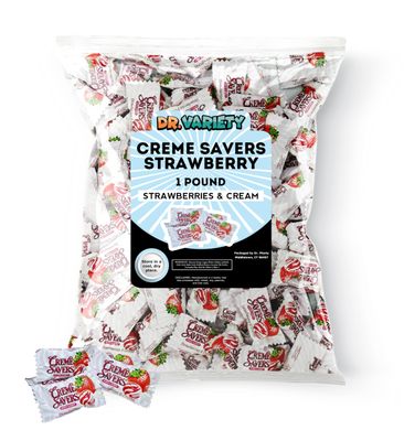 Creme Saver Strawberry Bulk (1 Pound) - Strawberries and Creme Hard Candy - Pink Candy Bulk, Strawberry Candies, Individually Wrapped Hard Candy