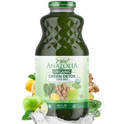 100% Organic Green Detox Juice by Pure Anatolia - Boost Immunity, Enhance your Health - USDA Organic, Gluten Free, Vegan - Reusable 1 Glass Bottle of 32 fl oz.
