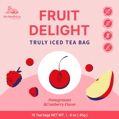 Tea Apotheca | Fruit Delight Iced Tea Bag | Pomegranate Lavender Lemongrass Spearmint | Refreshing Sweet Beverages, Sugar Free, Caffeine Free, Gluten Free, Herbal Blending tea (15teabags)
