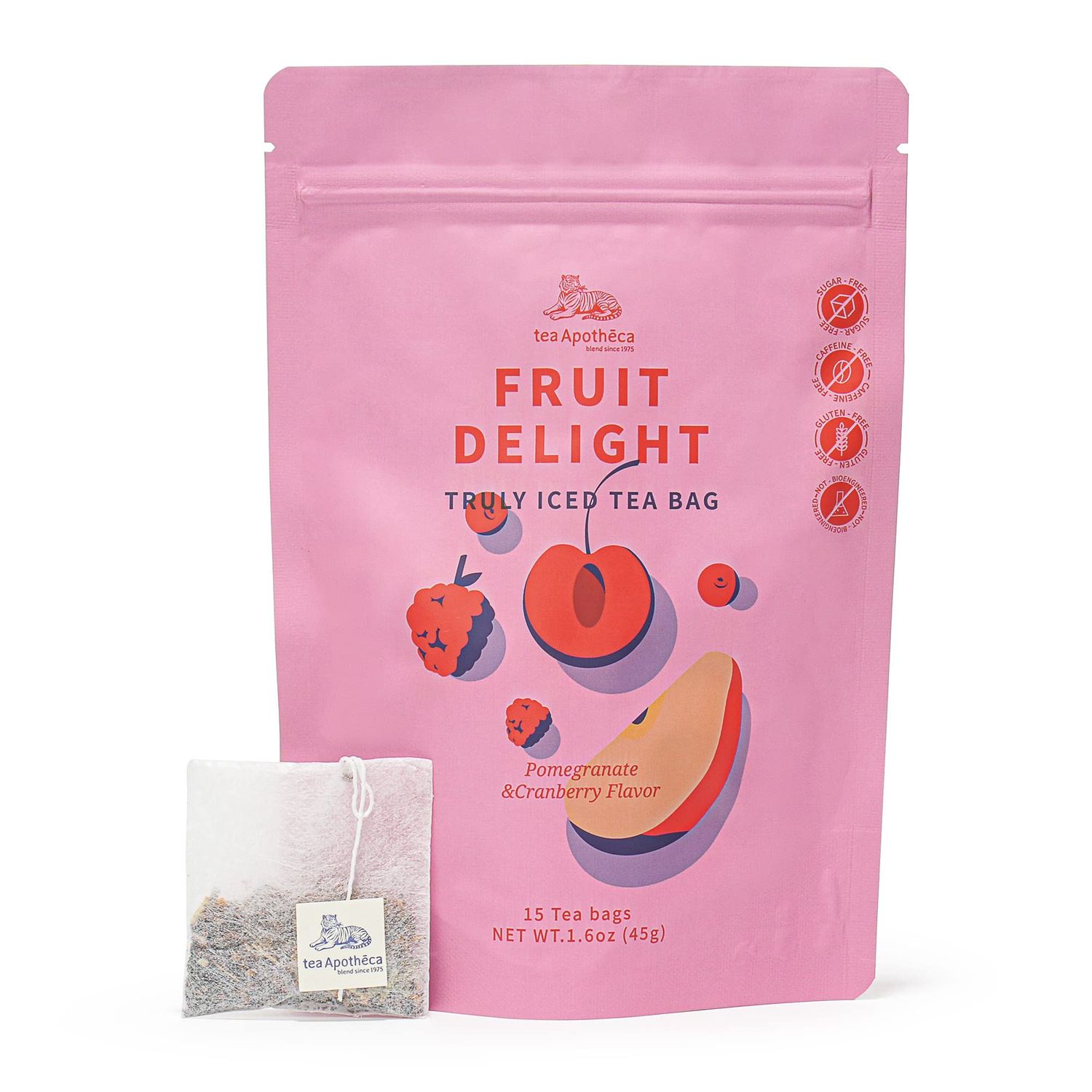 Tea Apotheca | Fruit Delight Iced Tea Bag | Pomegranate Lavender Lemongrass Spearmint | Refreshing Sweet Beverages, Sugar Free, Caffeine Free, Gluten Free, Herbal Blending tea (15teabags)
