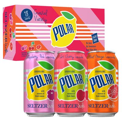Polar Seltzer&#39;ade Coastal Variety Pack, 12 fl oz cans, 18 pack