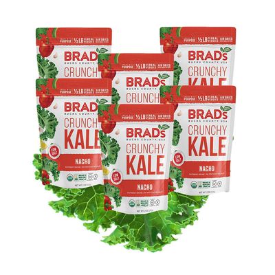Brad&#39;s Plant Based Organic Crunchy Kale, Nacho, 6 Bags, 12 Servings Total