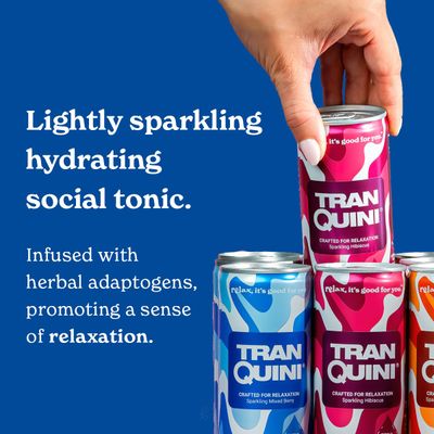 Tranquini Calming Drink with Herbal Adaptogens, Non-Alcoholic, Sparkling Water, Sugar &amp; Gluten Free, Ashwagandha with L Theanine, Vegan