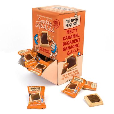 Michel et Augustin Gourmet Cookie Squares Changemaker Box Easter Gift Idea Milk Chocolate  Caramel Butter Cookies Individually Wrapped European Cookies 40 French Shortbread Cookies