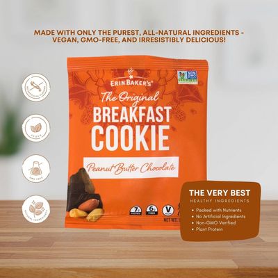 Erin Baker's Breakfast Cookies - Peanut Butter Chocolate, Healthy Snack, Whole Grain, Non-GMO - 3-ounce, 12-Pack - 90053